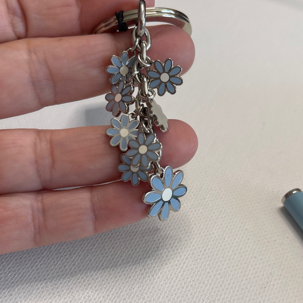 Coach Silver and Blue Floral Keychain with Coach Pen - Picture 6 of 7